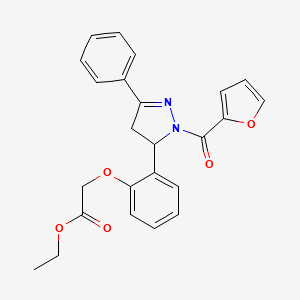 molecular formula C24H22N2O5 B3407669 ethyl 2-{2-[1-(furan-2-carbonyl)-3-phenyl-4,5-dihydro-1H-pyrazol-5-yl]phenoxy}acetate CAS No. 831194-63-9