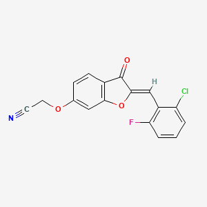 molecular formula C17H9ClFNO3 B3407738 (Z)-2-((2-(2-chloro-6-fluorobenzylidene)-3-oxo-2,3-dihydrobenzofuran-6-yl)oxy)acetonitrile CAS No. 844654-04-2