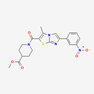 molecular formula C20H20N4O5S B3407830 Methyl 1-(3-methyl-6-(3-nitrophenyl)imidazo[2,1-b]thiazole-2-carbonyl)piperidine-4-carboxylate CAS No. 852135-33-2