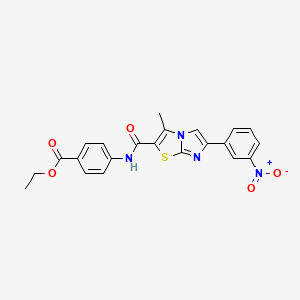 molecular formula C22H18N4O5S B3407847 Ethyl 4-(3-methyl-6-(3-nitrophenyl)imidazo[2,1-b]thiazole-2-carboxamido)benzoate CAS No. 852135-90-1