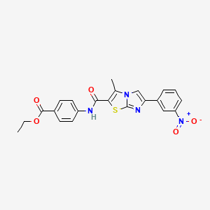 molecular formula C22H18N4O5S B3407847 ETHYL 4-[3-METHYL-6-(3-NITROPHENYL)IMIDAZO[2,1-B][1,3]THIAZOLE-2-AMIDO]BENZOATE CAS No. 852135-90-1