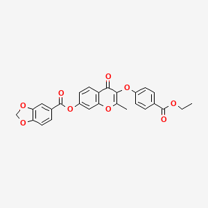 molecular formula C27H20O9 B3408074 3-(4-(ethoxycarbonyl)phenoxy)-2-methyl-4-oxo-4H-chromen-7-yl benzo[d][1,3]dioxole-5-carboxylate CAS No. 858768-28-2
