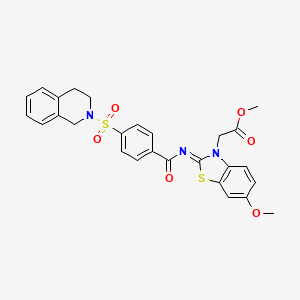 molecular formula C27H25N3O6S2 B3408222 methyl 2-[2-[4-(3,4-dihydro-1H-isoquinolin-2-ylsulfonyl)benzoyl]imino-6-methoxy-1,3-benzothiazol-3-yl]acetate CAS No. 865200-00-6
