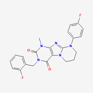 molecular formula C22H19F2N5O2 B3408331 3-(2-fluorobenzyl)-9-(4-fluorophenyl)-1-methyl-6,7,8,9-tetrahydropyrimido[2,1-f]purine-2,4(1H,3H)-dione CAS No. 872628-30-3