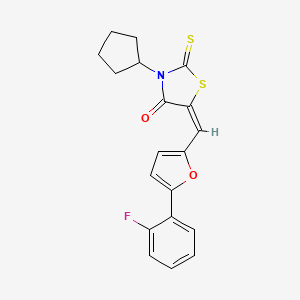 molecular formula C19H16FNO2S2 B3408406 (5E)-3-cyclopentyl-5-{[5-(2-fluorophenyl)furan-2-yl]methylidene}-2-sulfanylidene-1,3-thiazolidin-4-one CAS No. 876870-29-0