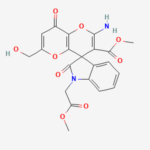 molecular formula C21H18N2O9 B3408724 methyl 2'-amino-6'-(hydroxymethyl)-1-(2-methoxy-2-oxoethyl)-2,8'-dioxo-1,2-dihydro-8'H-spiro[indole-3,4'-pyrano[3,2-b]pyran]-3'-carboxylate CAS No. 884215-06-9