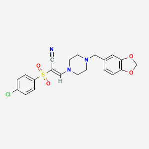 (2E)-3-[4-(1,3-benzodioxol-5-ylmethyl)piperazin-1-yl]-2-[(4-chlorophenyl)sulfonyl]prop-2-enenitrile
