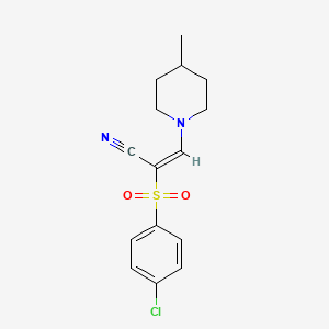 (E)-2-((4-chlorophenyl)sulfonyl)-3-(4-methylpiperidin-1-yl)acrylonitrile