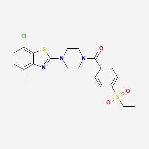molecular formula C21H22ClN3O3S2 B3408848 (4-(7-Chloro-4-methylbenzo[d]thiazol-2-yl)piperazin-1-yl)(4-(ethylsulfonyl)phenyl)methanone CAS No. 886925-29-7