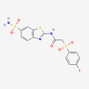 molecular formula C15H12FN3O5S3 B3408902 2-((4-fluorophenyl)sulfonyl)-N-(6-sulfamoylbenzo[d]thiazol-2-yl)acetamide CAS No. 887201-77-6