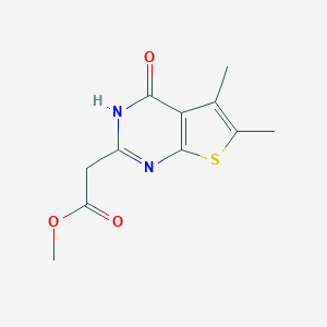 molecular formula C11H12N2O3S B034090 Methyl 2-(5,6-dimethyl-4-oxo-3,4-dihydrothieno[2,3-d]pyrimidin-2-yl)acetate CAS No. 105219-75-8