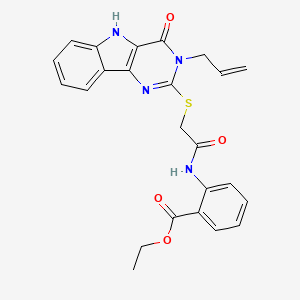 molecular formula C24H22N4O4S B3409001 ethyl 2-({[(3-allyl-4-oxo-4,5-dihydro-3H-pyrimido[5,4-b]indol-2-yl)thio]acetyl}amino)benzoate CAS No. 888448-41-7