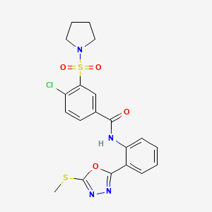 molecular formula C20H19ClN4O4S2 B3409079 4-chloro-N-(2-(5-(methylthio)-1,3,4-oxadiazol-2-yl)phenyl)-3-(pyrrolidin-1-ylsulfonyl)benzamide CAS No. 890595-05-8