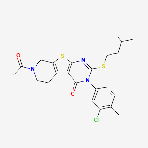 molecular formula C23H26ClN3O2S2 B3409229 11-Acetyl-4-(3-chloro-4-methylphenyl)-5-[(3-methylbutyl)sulfanyl]-8-thia-4,6,11-triazatricyclo[7.4.0.0^{2,7}]trideca-1(9),2(7),5-trien-3-one CAS No. 892281-93-5
