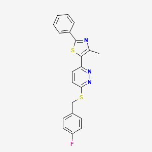 molecular formula C21H16FN3S2 B3409266 5-(6-((4-Fluorobenzyl)thio)pyridazin-3-yl)-4-methyl-2-phenylthiazole CAS No. 892415-38-2