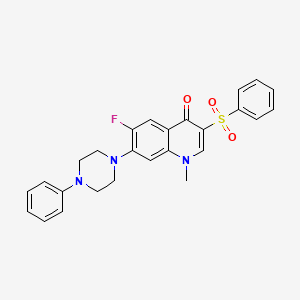 molecular formula C26H24FN3O3S B3409351 6-fluoro-1-methyl-7-(4-phenylpiperazin-1-yl)-3-(phenylsulfonyl)quinolin-4(1H)-one CAS No. 892757-70-9