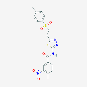 molecular formula C19H18N4O5S2 B340936 3-nitro-4-methyl-N-(5-{2-[(4-methylphenyl)sulfonyl]ethyl}-1,3,4-thiadiazol-2-yl)benzamide 