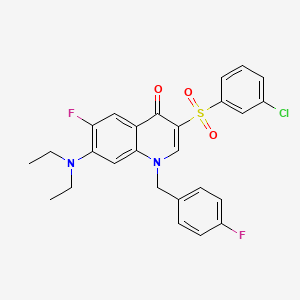 molecular formula C26H23ClF2N2O3S B3409392 3-[(3-chlorophenyl)sulfonyl]-7-(diethylamino)-6-fluoro-1-(4-fluorobenzyl)quinolin-4(1H)-one CAS No. 892760-38-2