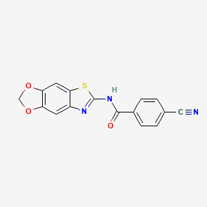 molecular formula C16H9N3O3S B3409662 4-cyano-N-{4,6-dioxa-10-thia-12-azatricyclo[7.3.0.0^{3,7}]dodeca-1(9),2,7,11-tetraen-11-yl}benzamide CAS No. 892856-29-0