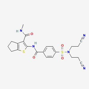 molecular formula C22H23N5O4S2 B3409667 2-{4-[bis(2-cyanoethyl)sulfamoyl]benzamido}-N-methyl-4H,5H,6H-cyclopenta[b]thiophene-3-carboxamide CAS No. 893095-27-7