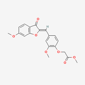 molecular formula C20H18O7 B3409675 (Z)-methyl 2-(2-methoxy-4-((6-methoxy-3-oxobenzofuran-2(3H)-ylidene)methyl)phenoxy)acetate CAS No. 893351-11-6