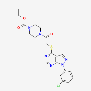 molecular formula C20H21ClN6O3S B3409690 ethyl 4-(2-((1-(3-chlorophenyl)-1H-pyrazolo[3,4-d]pyrimidin-4-yl)thio)acetyl)piperazine-1-carboxylate CAS No. 893917-31-2
