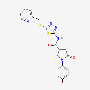 molecular formula C19H16FN5O2S2 B3409703 1-(4-fluorophenyl)-5-oxo-N-(5-((pyridin-2-ylmethyl)thio)-1,3,4-thiadiazol-2-yl)pyrrolidine-3-carboxamide CAS No. 893921-22-7