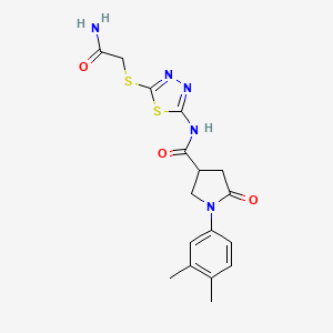 molecular formula C17H19N5O3S2 B3409715 N-{5-[(carbamoylmethyl)sulfanyl]-1,3,4-thiadiazol-2-yl}-1-(3,4-dimethylphenyl)-5-oxopyrrolidine-3-carboxamide CAS No. 893924-32-8