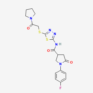 molecular formula C19H20FN5O3S2 B3409796 1-(4-fluorophenyl)-5-oxo-N-(5-((2-oxo-2-(pyrrolidin-1-yl)ethyl)thio)-1,3,4-thiadiazol-2-yl)pyrrolidine-3-carboxamide CAS No. 894055-56-2