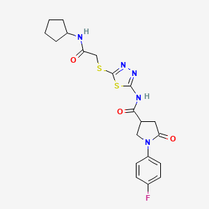 molecular formula C20H22FN5O3S2 B3409806 N-(5-{[(cyclopentylcarbamoyl)methyl]sulfanyl}-1,3,4-thiadiazol-2-yl)-1-(4-fluorophenyl)-5-oxopyrrolidine-3-carboxamide CAS No. 894056-67-8