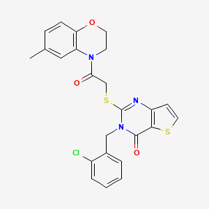 molecular formula C24H20ClN3O3S2 B3409831 3-(2-chlorobenzyl)-2-((2-(6-methyl-2H-benzo[b][1,4]oxazin-4(3H)-yl)-2-oxoethyl)thio)thieno[3,2-d]pyrimidin-4(3H)-one CAS No. 894243-51-7