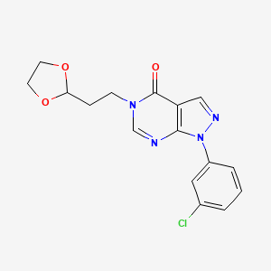 molecular formula C16H15ClN4O3 B3409928 1-(3-chlorophenyl)-5-[2-(1,3-dioxolan-2-yl)ethyl]-1H,4H,5H-pyrazolo[3,4-d]pyrimidin-4-one CAS No. 895015-53-9