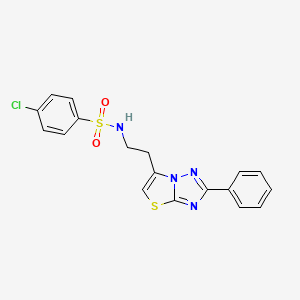 molecular formula C18H15ClN4O2S2 B3409982 4-chloro-N-(2-(2-phenylthiazolo[3,2-b][1,2,4]triazol-6-yl)ethyl)benzenesulfonamide CAS No. 895420-40-3