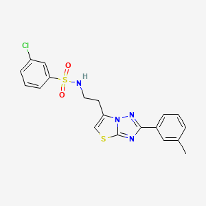 molecular formula C19H17ClN4O2S2 B3410000 3-chloro-N-(2-(2-(m-tolyl)thiazolo[3,2-b][1,2,4]triazol-6-yl)ethyl)benzenesulfonamide CAS No. 895436-40-5