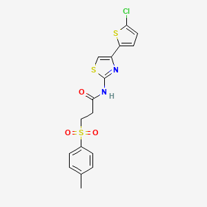 molecular formula C17H15ClN2O3S3 B3410027 N-(4-(5-chlorothiophen-2-yl)thiazol-2-yl)-3-tosylpropanamide CAS No. 895443-47-7