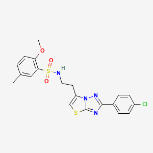 molecular formula C20H19ClN4O3S2 B3410053 N-(2-(2-(4-chlorophenyl)thiazolo[3,2-b][1,2,4]triazol-6-yl)ethyl)-2-methoxy-5-methylbenzenesulfonamide CAS No. 895448-81-4