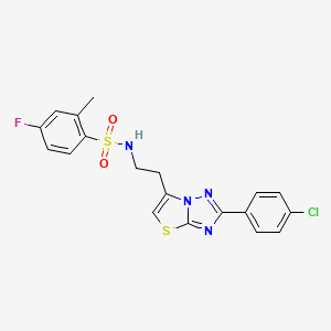 molecular formula C19H16ClFN4O2S2 B3410055 N-(2-(2-(4-chlorophenyl)thiazolo[3,2-b][1,2,4]triazol-6-yl)ethyl)-4-fluoro-2-methylbenzenesulfonamide CAS No. 895448-89-2