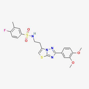 molecular formula C21H21FN4O4S2 B3410057 N-(2-(2-(3,4-dimethoxyphenyl)thiazolo[3,2-b][1,2,4]triazol-6-yl)ethyl)-4-fluoro-3-methylbenzenesulfonamide CAS No. 895449-69-1
