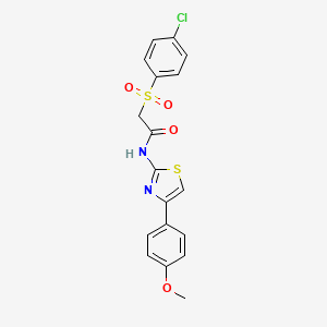 molecular formula C18H15ClN2O4S2 B3410062 2-((4-chlorophenyl)sulfonyl)-N-(4-(4-methoxyphenyl)thiazol-2-yl)acetamide CAS No. 895459-05-9