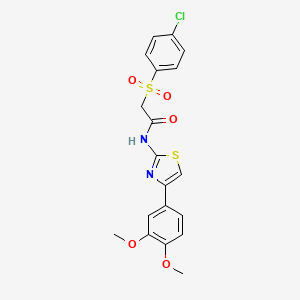 molecular formula C19H17ClN2O5S2 B3410075 2-((4-chlorophenyl)sulfonyl)-N-(4-(3,4-dimethoxyphenyl)thiazol-2-yl)acetamide CAS No. 895460-09-0
