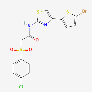 molecular formula C15H10BrClN2O3S3 B3410082 N-(4-(5-bromothiophen-2-yl)thiazol-2-yl)-2-((4-chlorophenyl)sulfonyl)acetamide CAS No. 895460-17-0