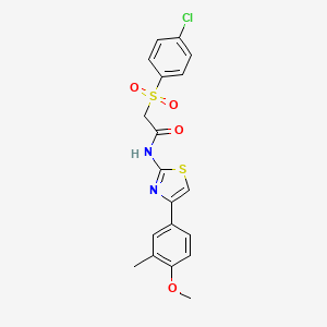molecular formula C19H17ClN2O4S2 B3410086 2-((4-chlorophenyl)sulfonyl)-N-(4-(4-methoxy-3-methylphenyl)thiazol-2-yl)acetamide CAS No. 895460-57-8