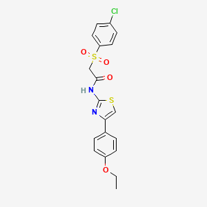 molecular formula C19H17ClN2O4S2 B3410093 2-((4-chlorophenyl)sulfonyl)-N-(4-(4-ethoxyphenyl)thiazol-2-yl)acetamide CAS No. 895460-78-3