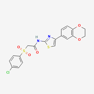 molecular formula C19H15ClN2O5S2 B3410103 2-((4-chlorophenyl)sulfonyl)-N-(4-(2,3-dihydrobenzo[b][1,4]dioxin-6-yl)thiazol-2-yl)acetamide CAS No. 895462-56-3