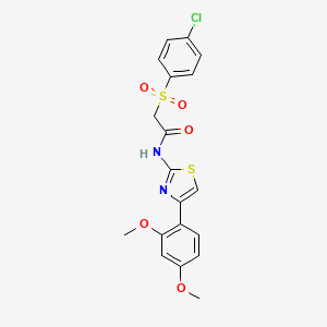 molecular formula C19H17ClN2O5S2 B3410110 2-((4-chlorophenyl)sulfonyl)-N-(4-(2,4-dimethoxyphenyl)thiazol-2-yl)acetamide CAS No. 895463-09-9