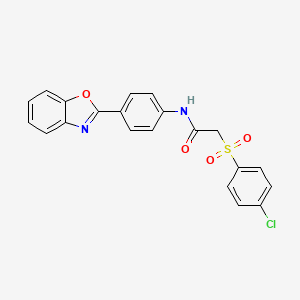 molecular formula C21H15ClN2O4S B3410114 N-(4-(benzo[d]oxazol-2-yl)phenyl)-2-((4-chlorophenyl)sulfonyl)acetamide CAS No. 895464-00-3