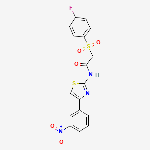 molecular formula C17H12FN3O5S2 B3410127 2-((4-fluorophenyl)sulfonyl)-N-(4-(3-nitrophenyl)thiazol-2-yl)acetamide CAS No. 895470-48-1
