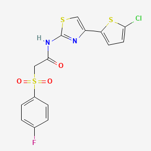 molecular formula C15H10ClFN2O3S3 B3410129 N-(4-(5-chlorothiophen-2-yl)thiazol-2-yl)-2-((4-fluorophenyl)sulfonyl)acetamide CAS No. 895470-80-1