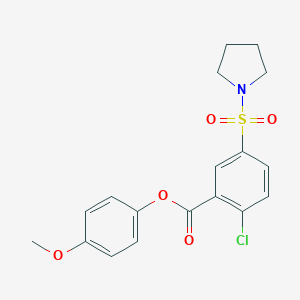 molecular formula C18H18ClNO5S B341017 2-Chloro-5-(pyrrolidine-1-sulfonyl)-benzoic acid 4-methoxy-phenyl ester 