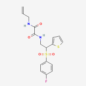 molecular formula C17H17FN2O4S2 B3410249 N-allyl-N'-[2-[(4-fluorophenyl)sulfonyl]-2-(2-thienyl)ethyl]ethanediamide CAS No. 896326-41-3